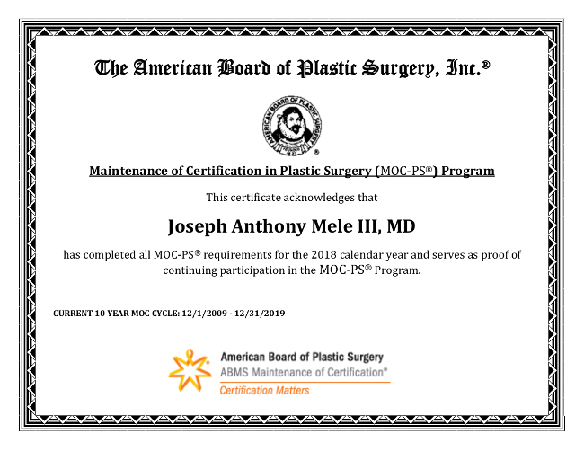 The above certificate represents years of training and many weeks of ongoing continuing medical education.