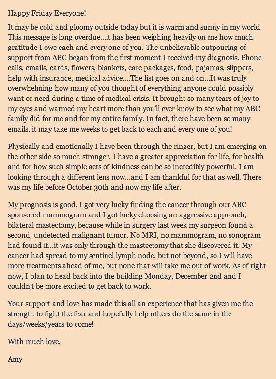 Amy Robach's Thank-you Letter to her Extended Family.