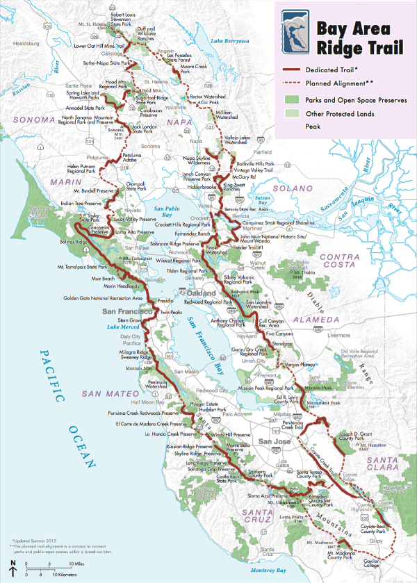 Many of the larger Bay Area Parks appear on this map of the currently under construction Bay Area Ridge Trail