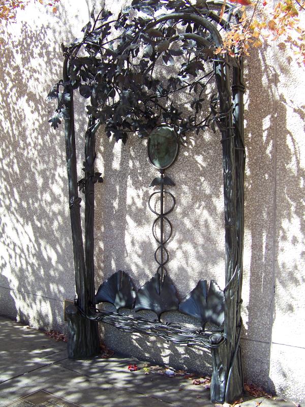 Elizabeth Blackwell commemorative bench located on the side of the Wachovia Bank Building on Patton Avenue in Asheville, NC.