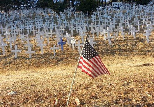 The hillside near the Lafayette, CA, BART station is a large reminder that war continues to happen, almost 100 years after the end of the war to end all wars. 