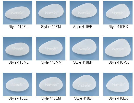 Natrelle Style 410 Highly Cohesive Breast implants (Gummy Bear Implants) come in 16 basic shapes, and each shape comes in many sizes.