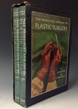 The Principles And Art Of Plastic Surgery -Sir Harold Gillies, CBE, FRCS, and D. Ralph Millard, Jr., MD, Assistant Clinical Professor of Plastic Surgery, University of Miami, Florida. Little, Brown and Company, 34 Beacon Street, Boston, 1957. In Two Volumes, Boxed. 690 pages, 2472 illustrations, 122 in color. Original price $35.00 new. Current Amazon price over $2500 used.