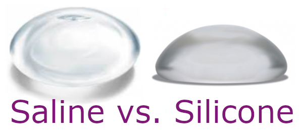 Pictured above are a silicone filled breast implant (right) and saline filled breast implant (left)