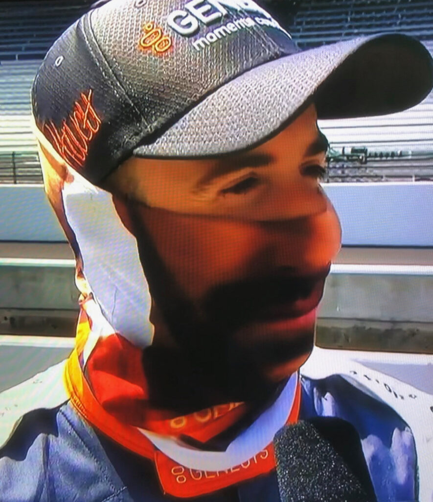 James Hinchcliffe mask at Indianapolis 500 qualifying