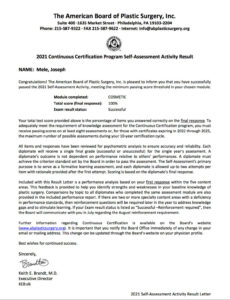 The 2021 American Board of Plastic Surgery Continuous Certification Exam Results