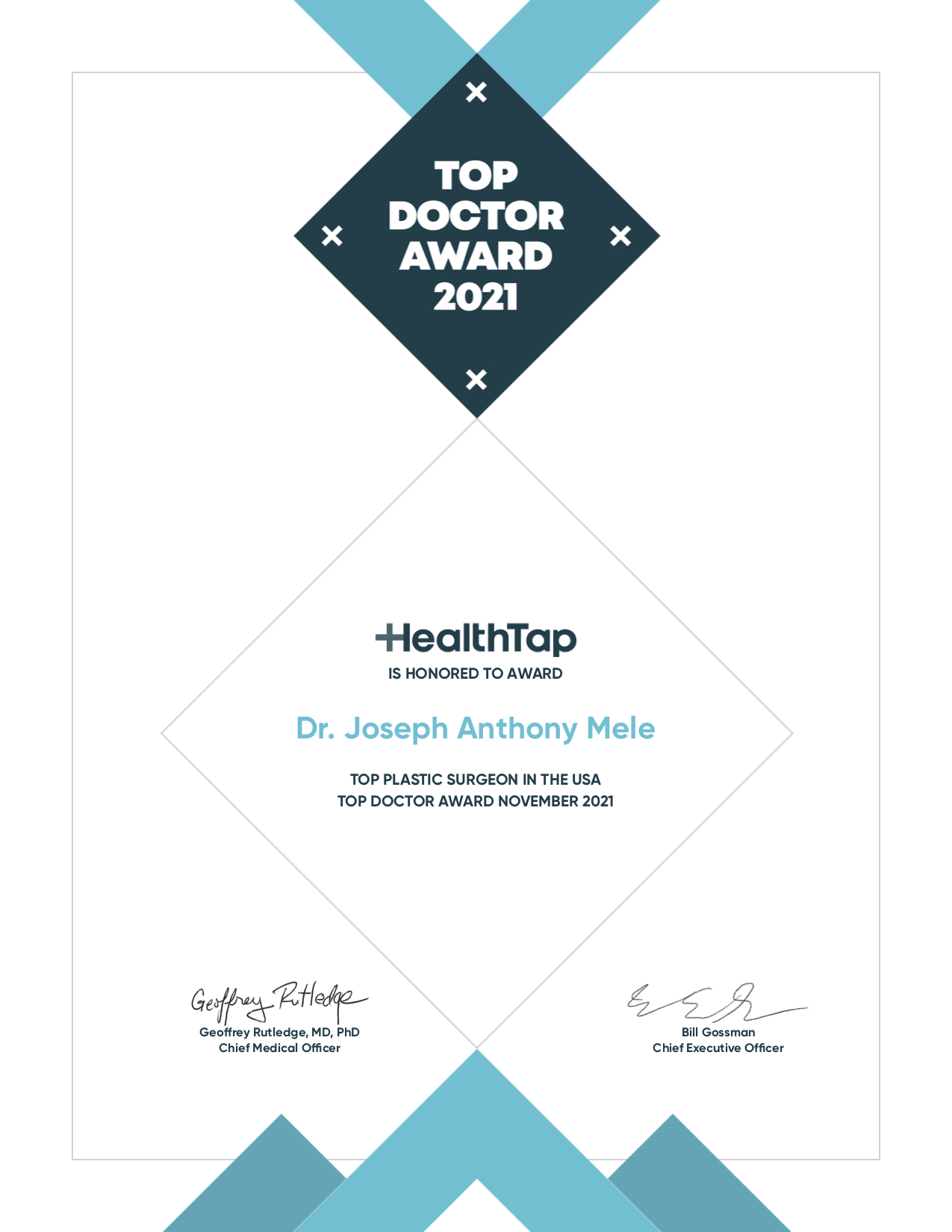 Dr. Joseph Mele Wins Top Doctor Award for Top Plastic Surgeon in the USA