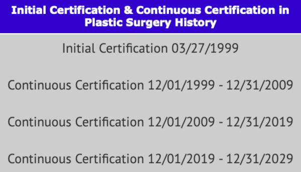 Certified by the American Board of Plastic Surgery