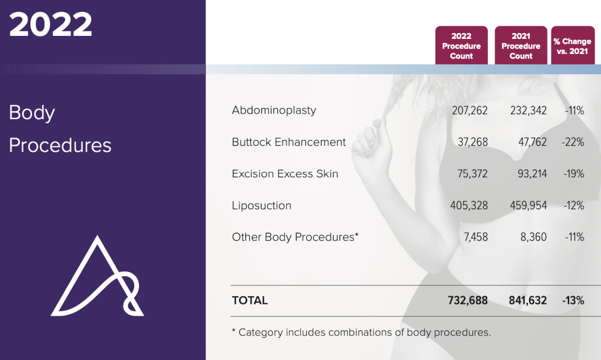 2022 Body Shaping Plastic Surgery Procedure Statistics. Credit: The Aesthetic Society